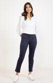 Pantalon tregging en suédine et piping