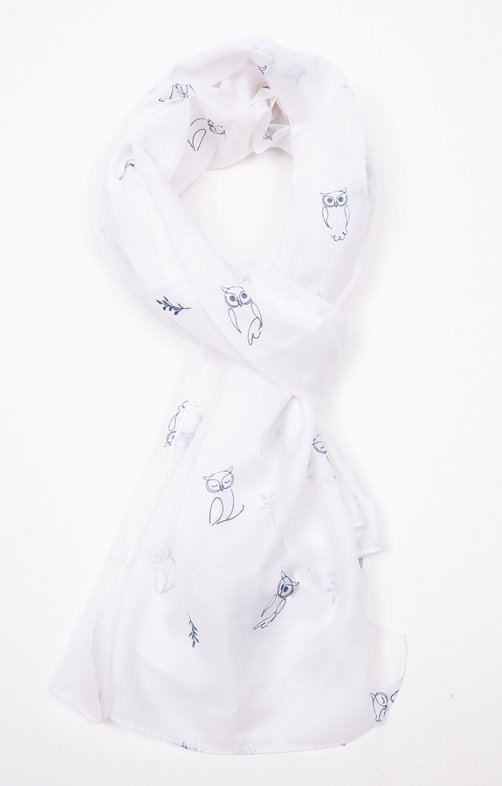 Grand foulard uni imprimé hiboux