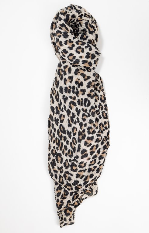 Grand foulard semi-léger plissé léopard
