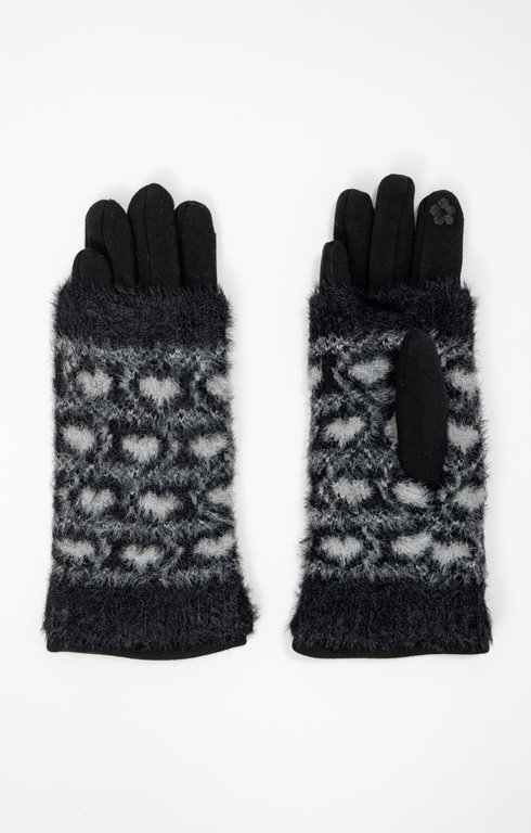 Gants mitaines tactiles motif coeur