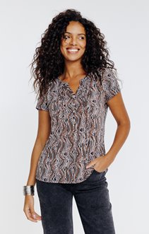 Tee-shirt col mao avec plis