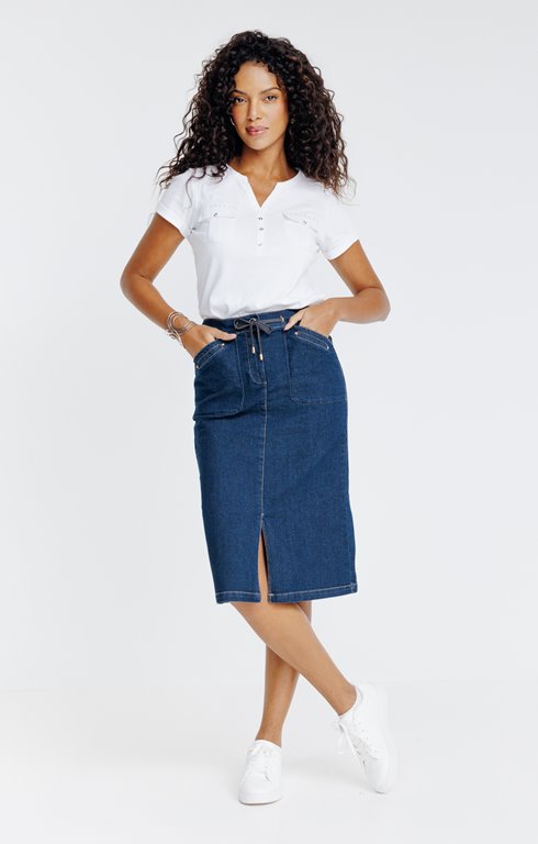 Jupe midi en denim brut