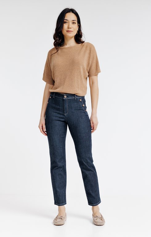 Pantalon denim coupe droite forme pont