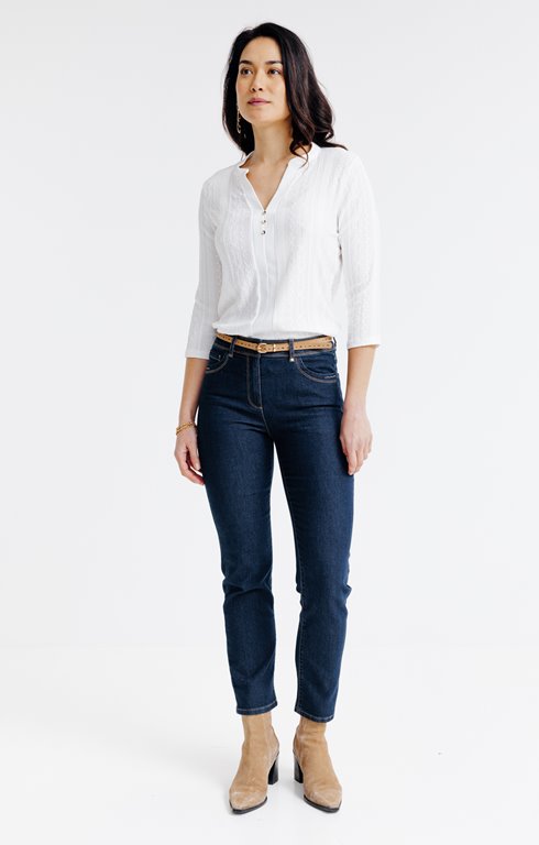 Pantacort denim broderie lurex