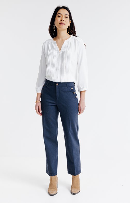 Pantacourt maille aspect jean