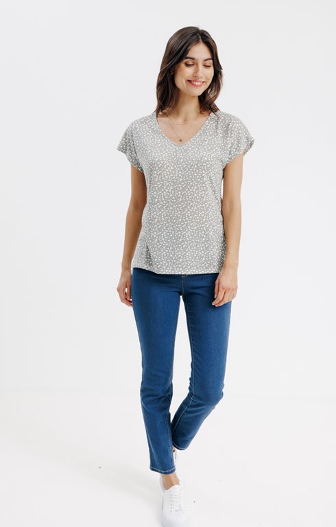 Blanc FEMME Chemise en coton à manches courtes Col En V 2813217