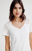 Tee-shirt uni dentelle manches courtes