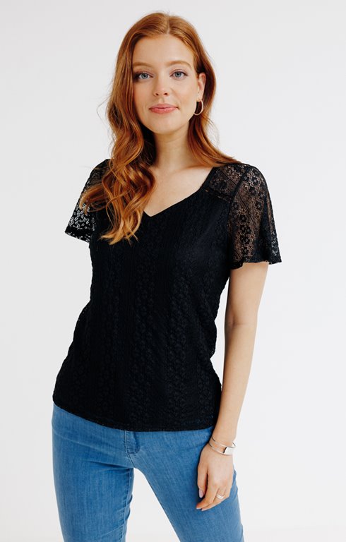 TEE-SHIRT UNI DENTELLE MANCHES COURTES