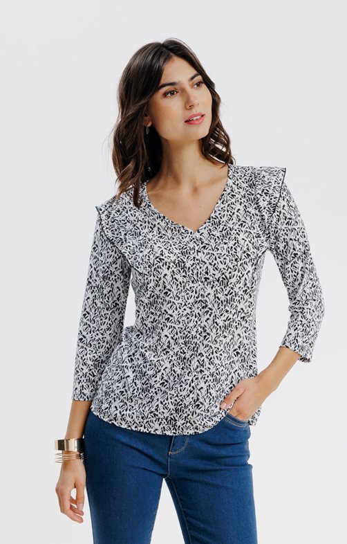 Tee-shirt col V avec volants 