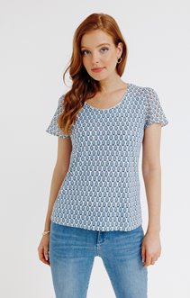 Tee-shirt bi-matière col rond piping