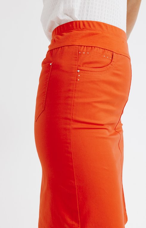 Jupe coton stretch d?�tail strass - MANDARINE - 25,77�?� - Armand Thiery