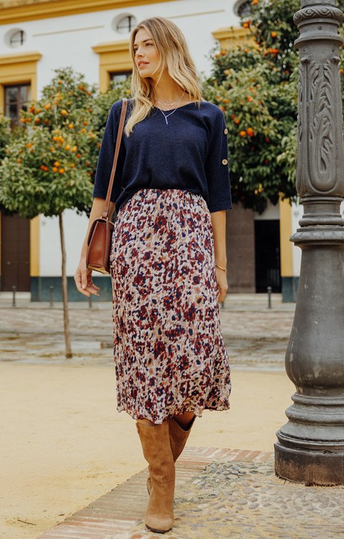 Jupe longue froissée imprimée et doublée