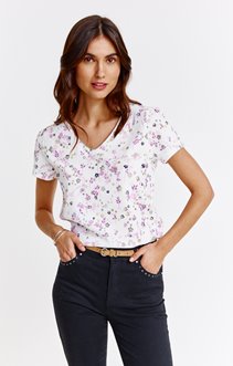 Tee-shirt col V avec motif floral