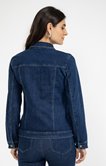 Veste denim brut avec strass fleurs