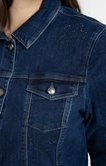 Veste denim brut avec strass fleurs
