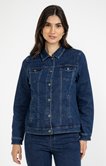 Veste denim brut avec strass fleurs