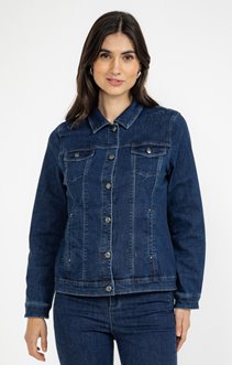 Veste denim brut avec strass fleurs