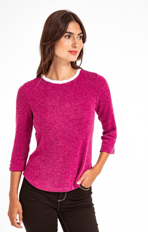 PULL MAILLE OTTOMAN ET FROUFROU AU COL