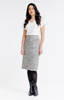Jupe midi imprimée en scuba suédine