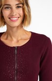 Cardigan col rond zippé avec strass