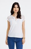 Tee-shirt uni dentelle manches courtes