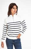 Pull col montant zippé rayé