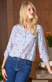 Chemise imprimé à rayures et coeurs