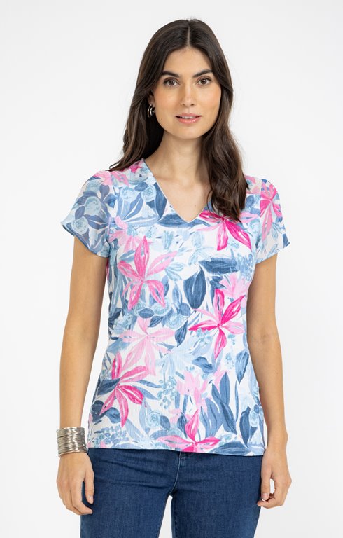 Tee-shirt col v mix matières