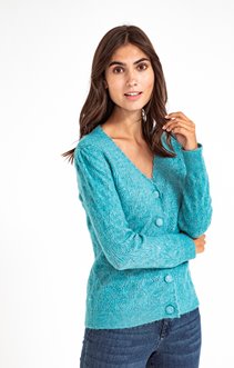 CARDIGAN COL V MAILLE FANTAISIE BOUTONS