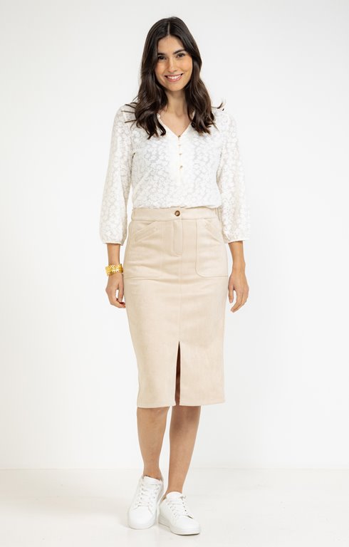 Jupe midi en scuba daim