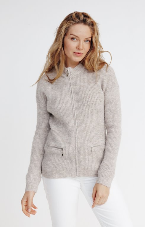 Cardigan col montant côte anglaise