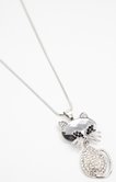 SAUTOIR PENDENTIF ARGENT CHAT STRASS