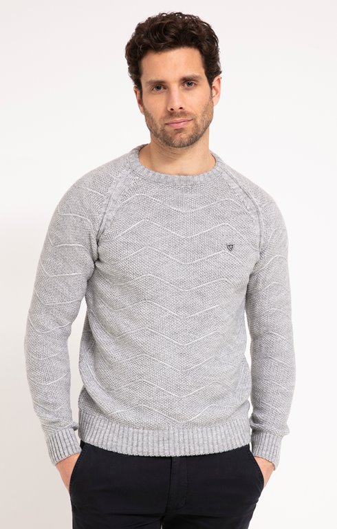 Pull uni gris col rond