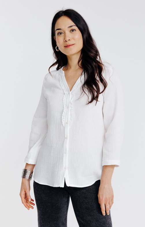 Blouse unie avec galon dentelle
