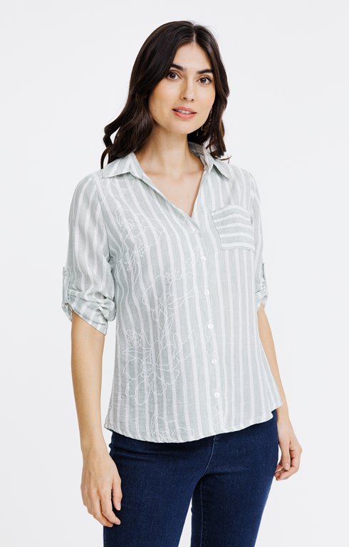 Chemise rayée imprimé fleurs