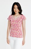Tee-shirt col V fleur