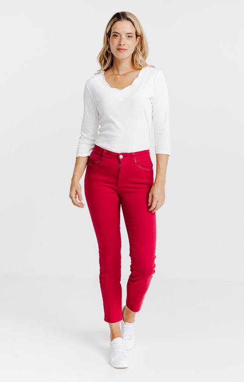 Pantalon 7/8 brodé en coton viscose