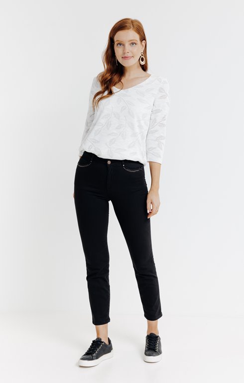 Pantalon 7/8 brodé en coton viscose