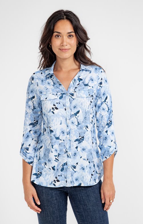 Chemise imprimé fleuri boutons nacrés