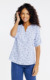 Tunique col mao rayée avec petite fleur