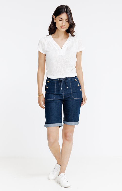 Bermuda jogging en denim à ceinture