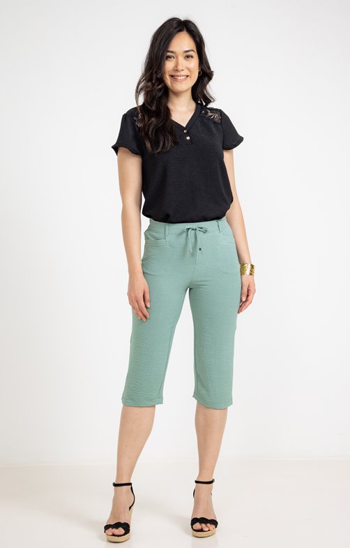 Pantalon corsaire fluide élastiqué dos