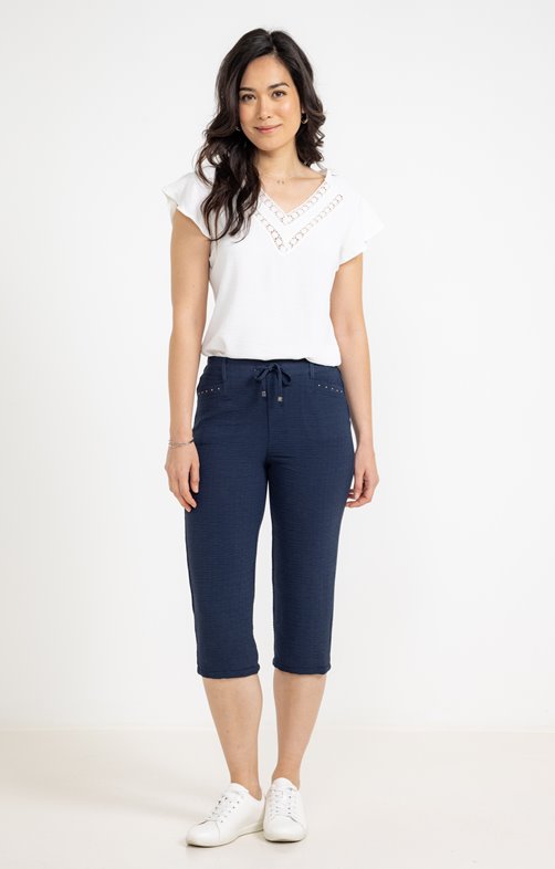 Pantalon corsaire fluide élastiqué dos