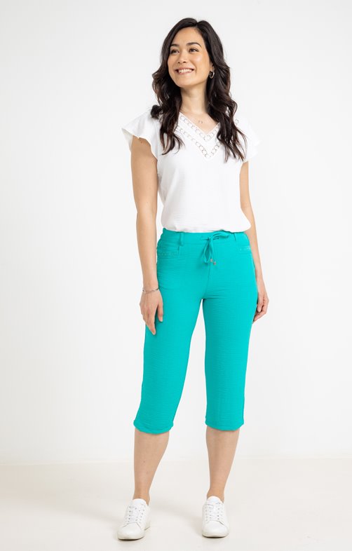 Pantalon corsaire fluide élastiqué dos