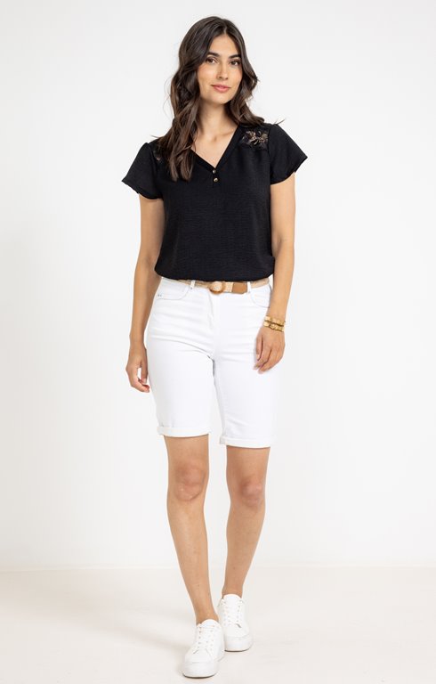 Bermuda coton stretch ceinture rafia