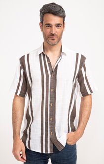 Chemise à manches courtes rayée choco