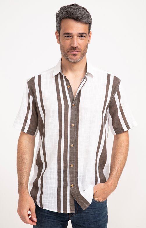 Chemise à manches courtes rayée choco