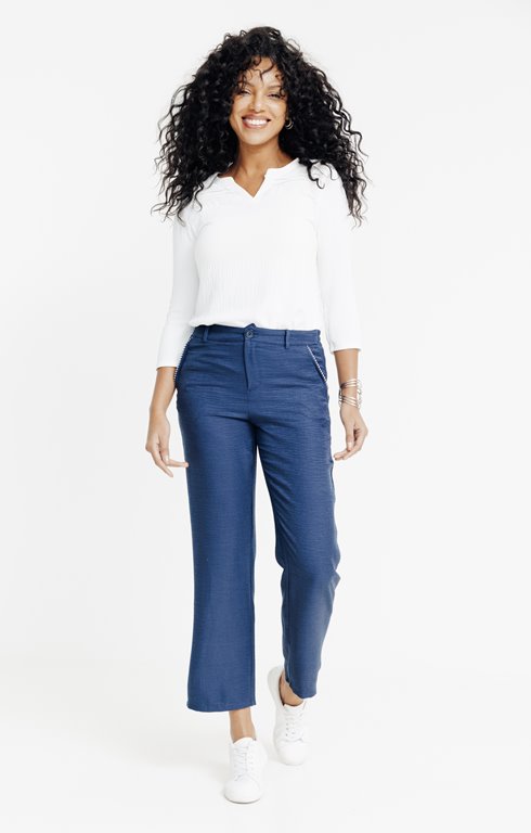 Pantalon aspect lin coupe longue