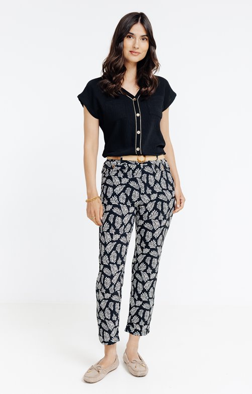 Pantalon long imprimé à ceinture 