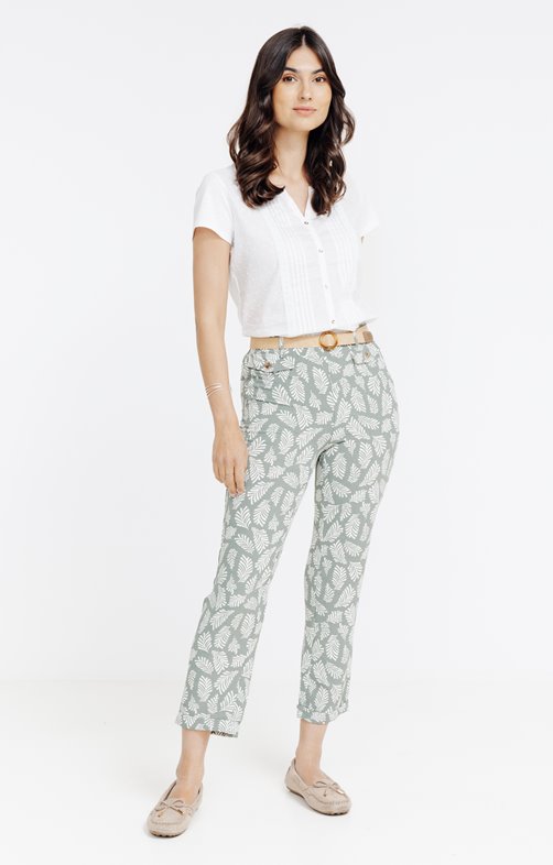 Pantalon long imprimé à ceinture 